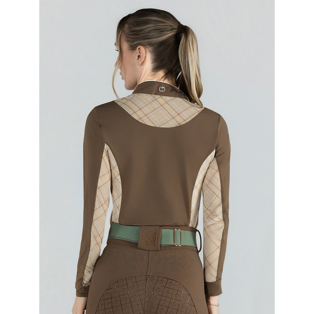 brown long sleeve sunshirt with printed detail