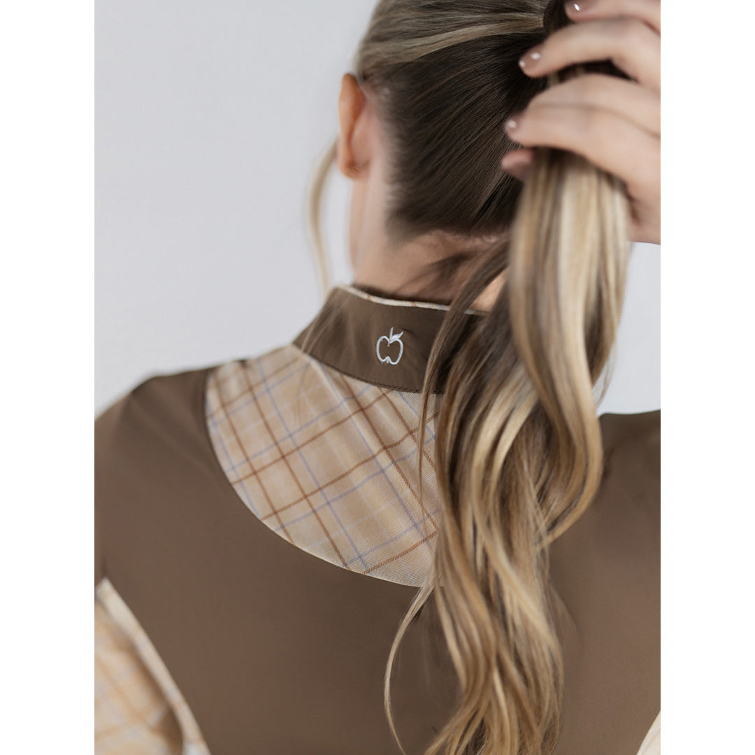 brown long sleeve sunshirt with printed detail