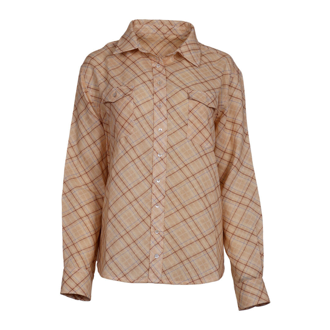 Beige plaid shirt on a white background