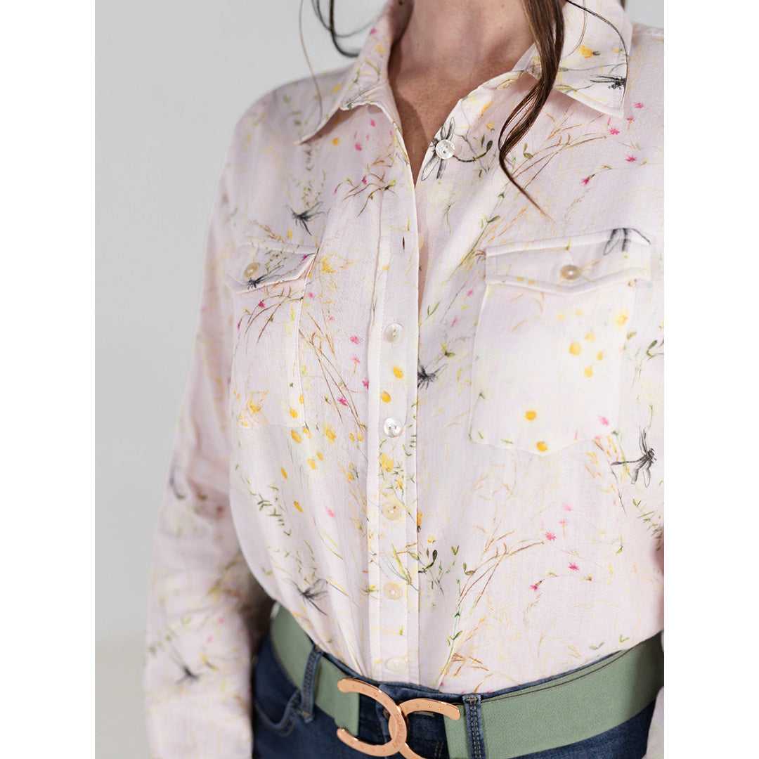light pink floral long sleep button down