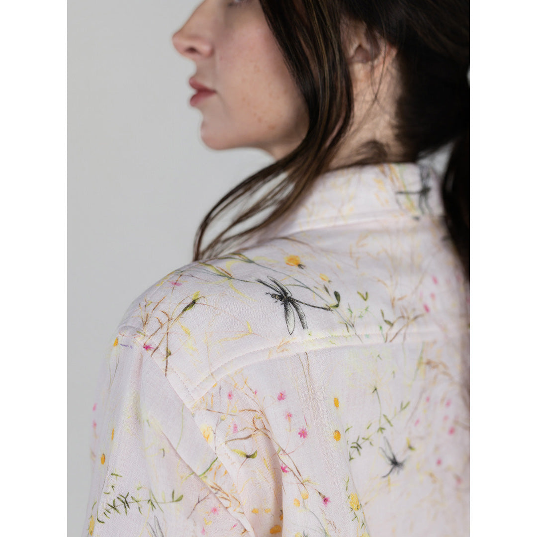 light pink floral long sleep button down
