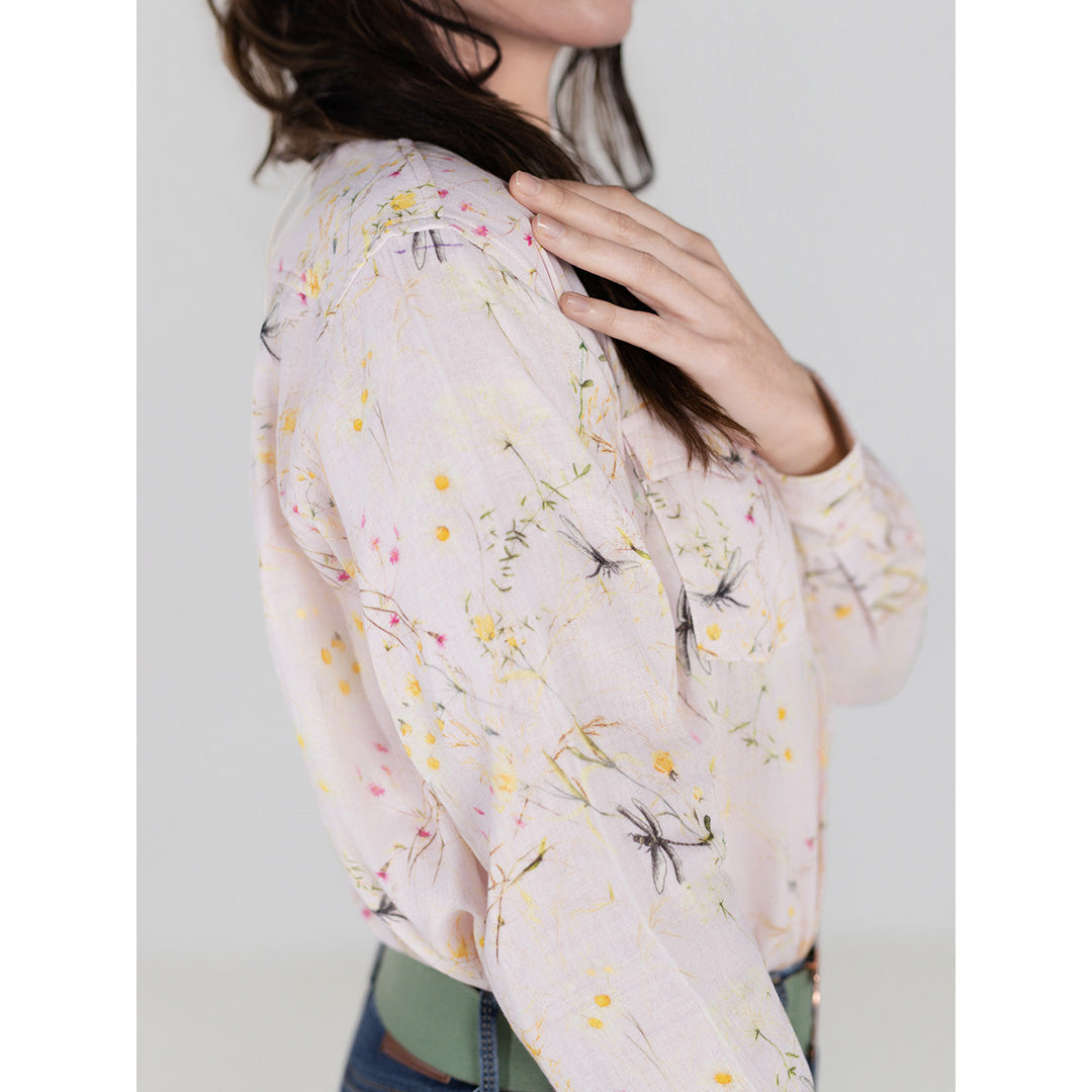 light pink floral long sleep button down