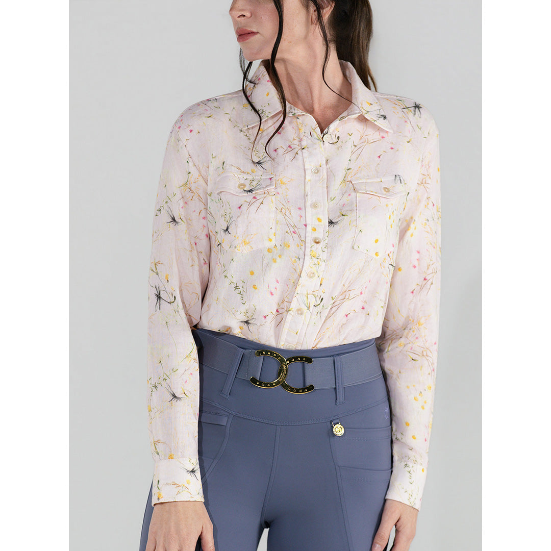 light pink floral long sleep button down