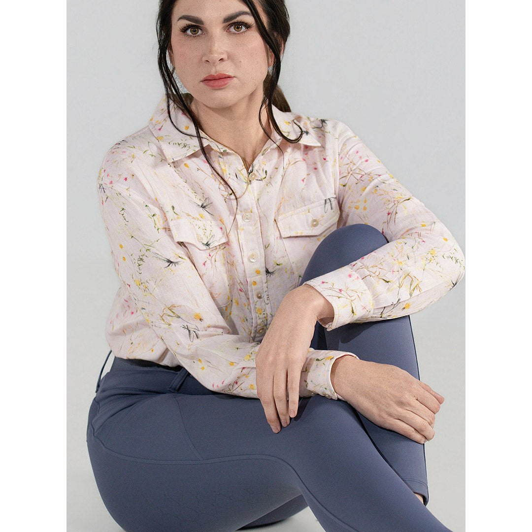 light pink floral long sleep button down