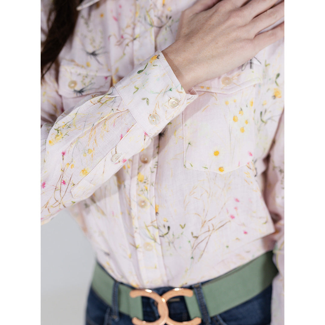 light pink floral long sleep button down