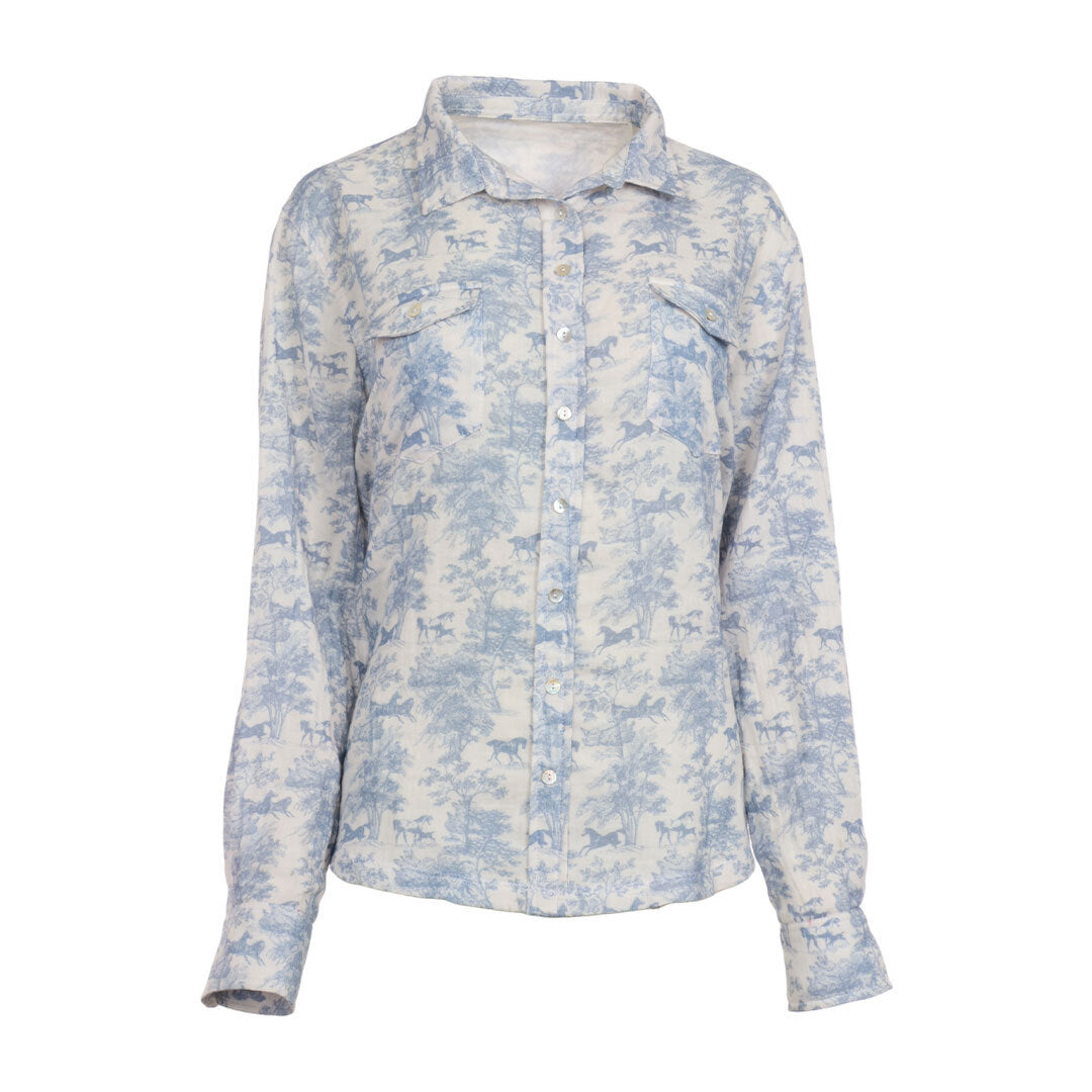 Light blue floral patterned shirt on a white background