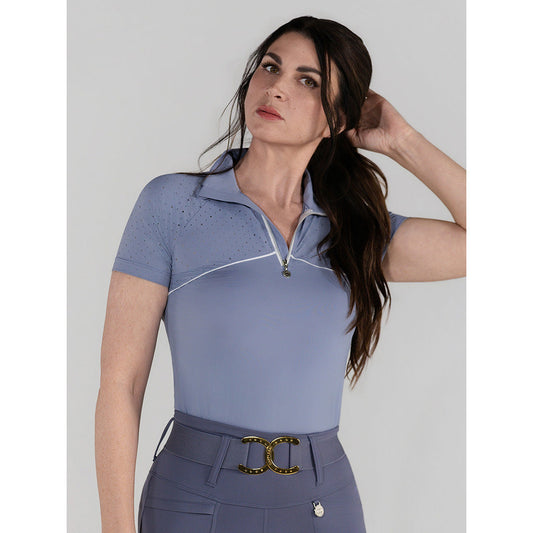 blue riding shirt