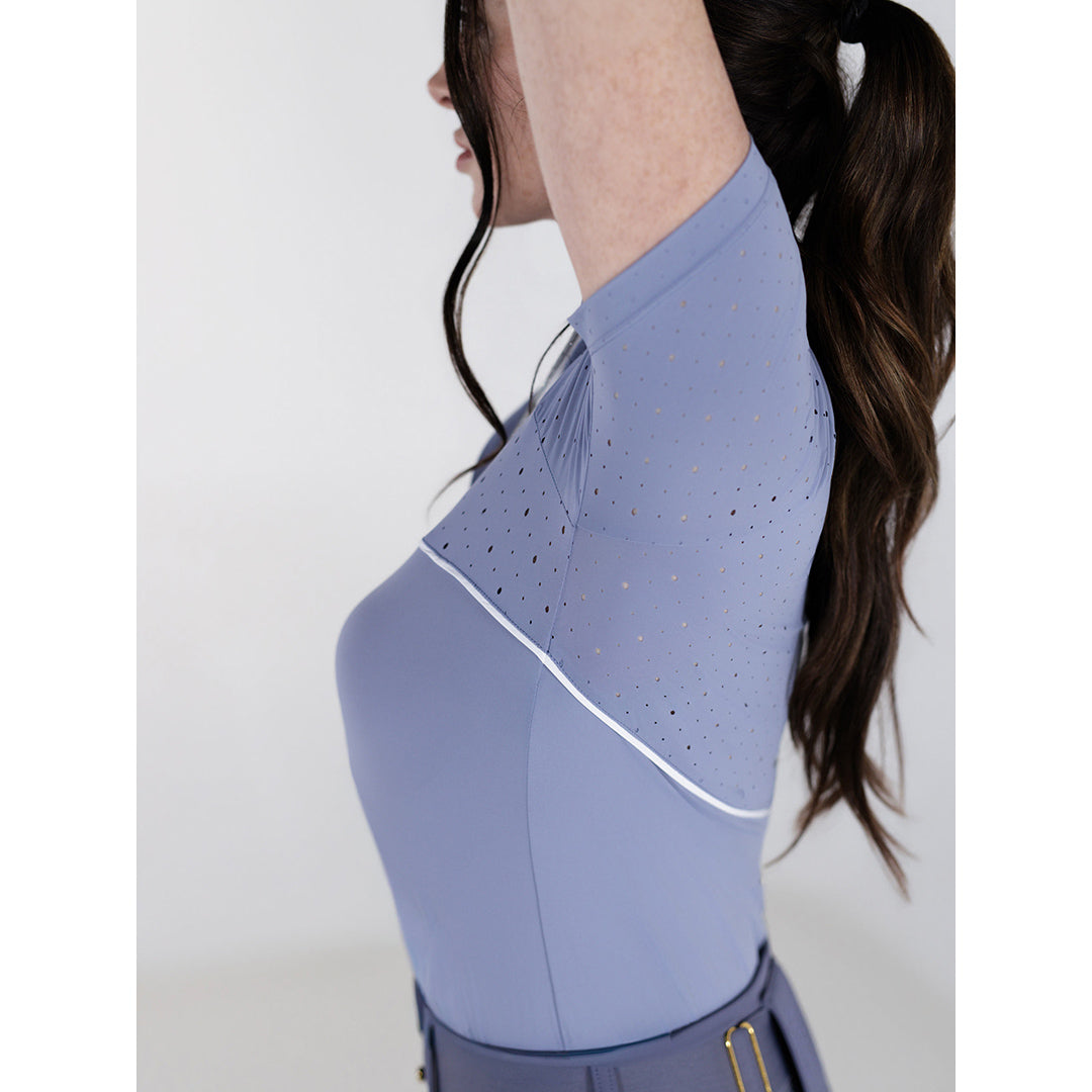blue riding shirt