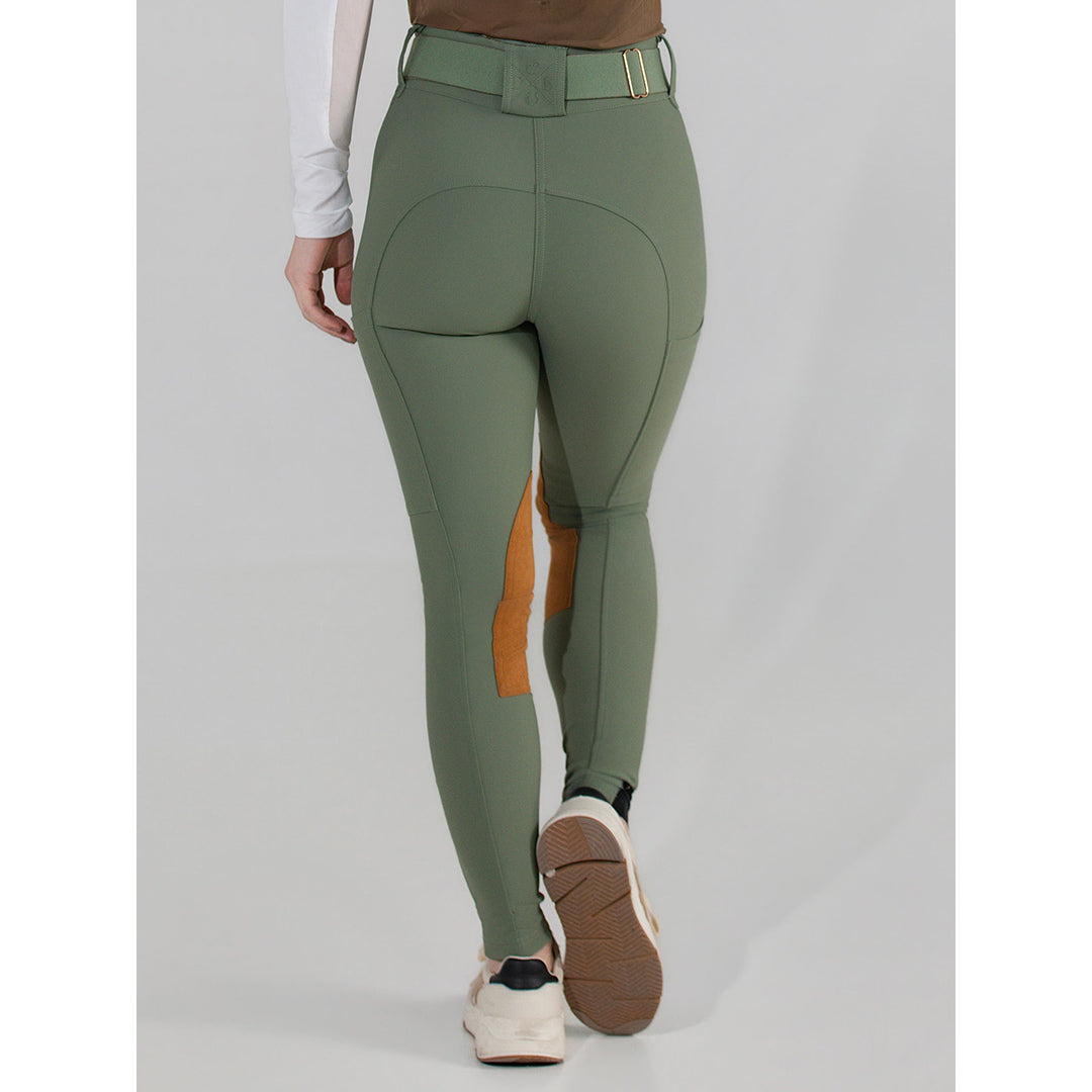 Green equestrian pants with brown and black accents