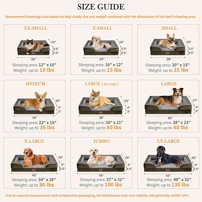 Comfort Expression Large Dog Beds Waterproof Orthopedic Foam Dog Sofa Beds Comfy Pet Bed with Washable Removable Cover & Non-Slip Bottom(Large,Dark Green)