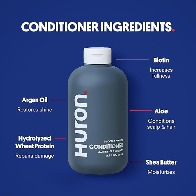 Huron Shower Kit - Shampoo, Conditioner, & Body Wash For Men - Citrus + Eucalyptus Scent - Hydrating & Nourishing Men's Shampoo & Conditioner