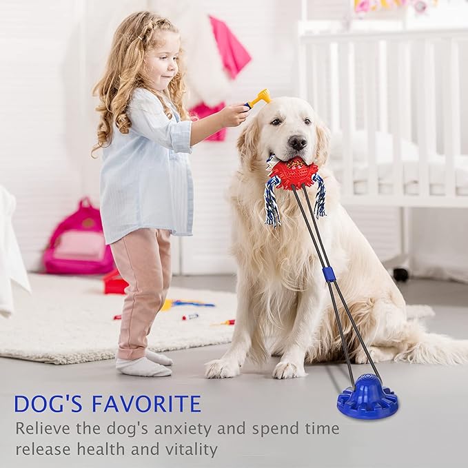 Aggressive Chewer Dog Toys - Rope Toys with Suction Cup, Teething Treats & Puzzle Food Dispensing Ball (Navy Blue)