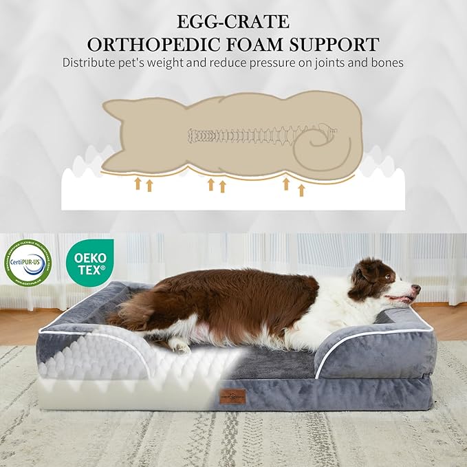 Comfort Expression Large Dog Beds Waterproof Orthopedic Foam Dog Sofa Beds Comfy Pet Bed with Washable Removable Cover & Non-Slip Bottom(Large,Dark Grey)