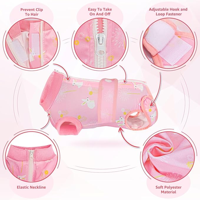 Lukovee Recovery Suit for Dogs, Zipper-On Onesie for Female Male Dog, Abdominal Wounds Cone E-Collar Alternative, Prevent Licking Spay (X-Large, A-Pink)