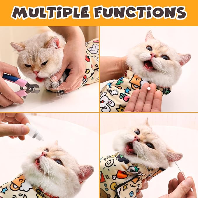 Cat Grooming Wrap, Self-Adherent Soft Cat Blanket to Wrap, Nail Clipping, Anti-Bite, Anti-Scratch, Anti-Escape Calming Wrap (Dalmatian Print, 10-13 lbs)