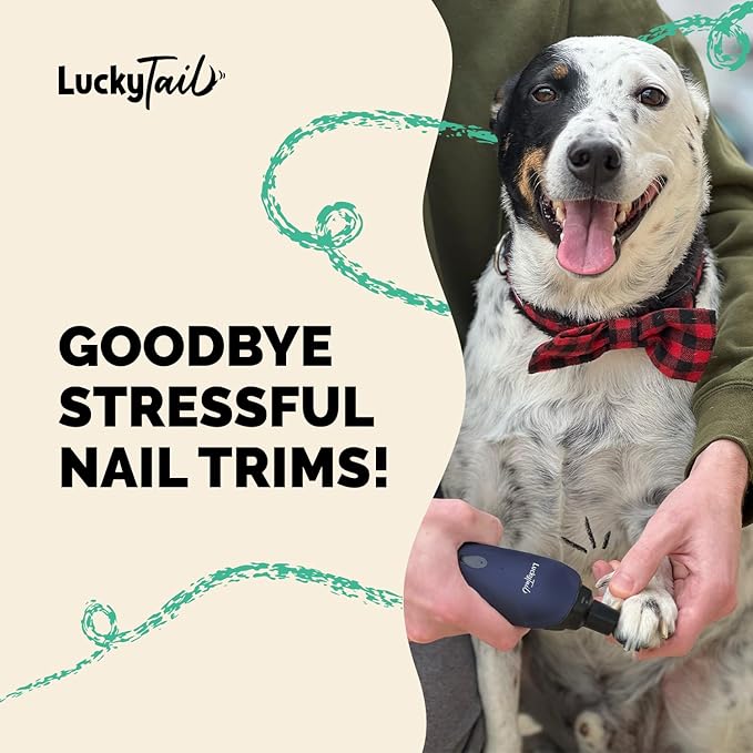 LuckyTail Pet Nail Grinder for Dogs and Cats - Super Quiet and Low Vibration Electric Dog Nail Grinder with 2 LED Lights - USB Rechargeable and Cordless - 2 Speeds - Small to Large Pets - Dark Blue