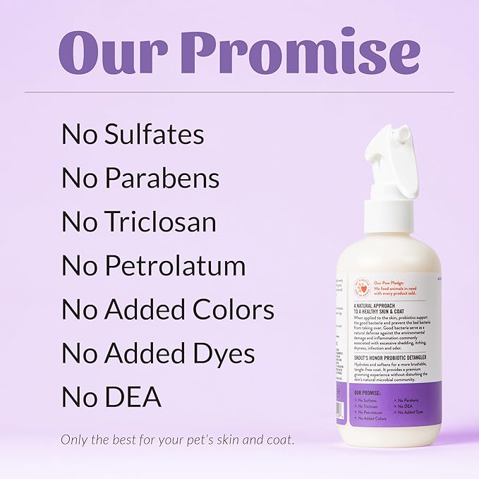 Skout's Honor Pet Detangler Spray - Hydrating & Conditioning with Avocado Oil & Probiotics, 97% Natural, Paraben & Sulfate-Free, softens for a More brushable Coat, Daily Use, 8oz, Lavender, 2-Pack