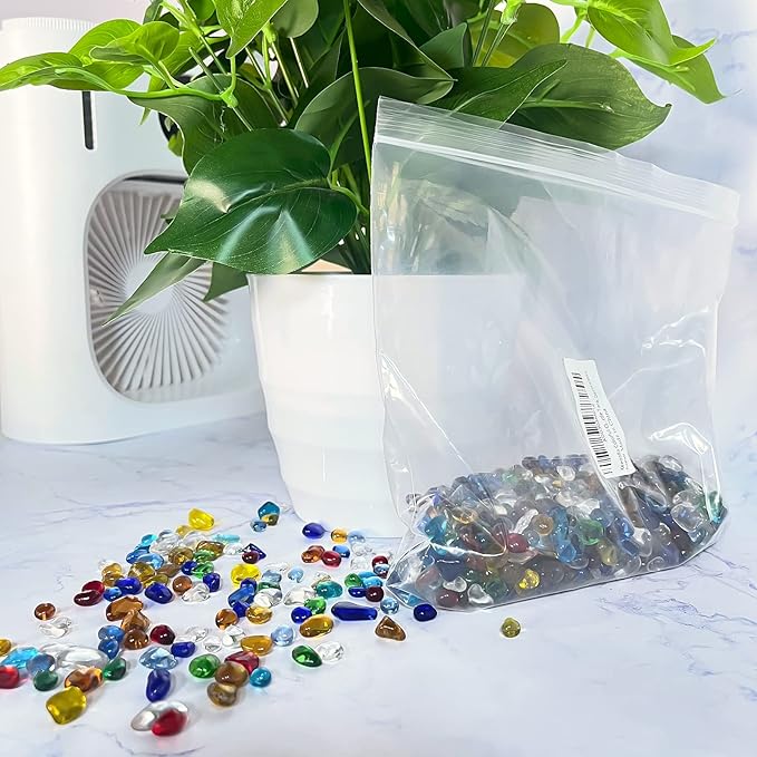 Keedolla 3 LB Aquarium Glass Pebbles Decor Rocks for Fish Tank, Crystal Betta Fish Tank Rocks Gravel Gemstone Beads Vase Fillers Decorative Mosaic Glass Gem Pebbles - Amber