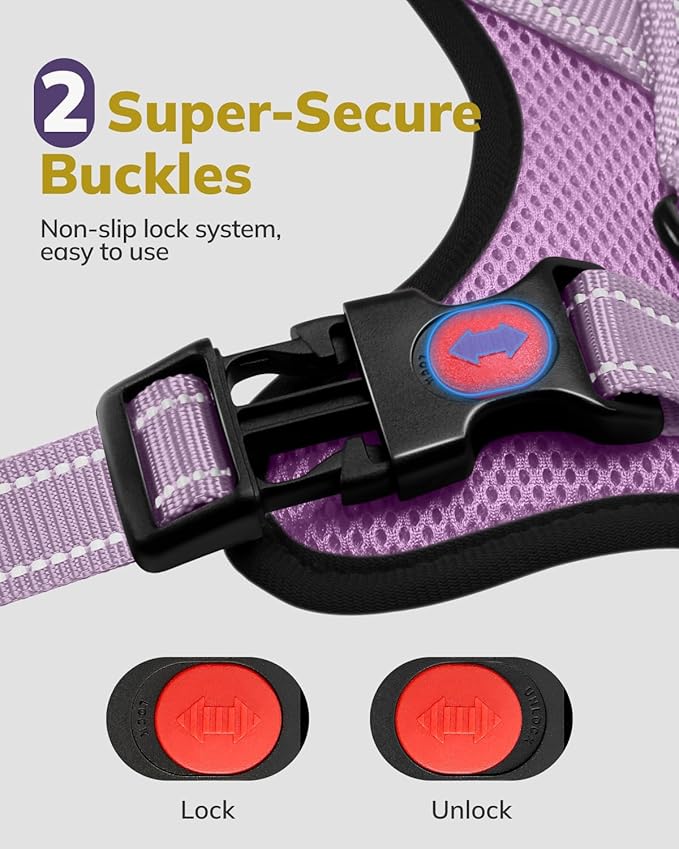 MIDOG No-Pull Dog Harness | Adjustable & Reflective Pet Harness Leash Set for Small Medium Large Dogs Walking, Training| No Choke, Front Clip, Soft Padded Vest with Easy Control Handle - Purple, XL