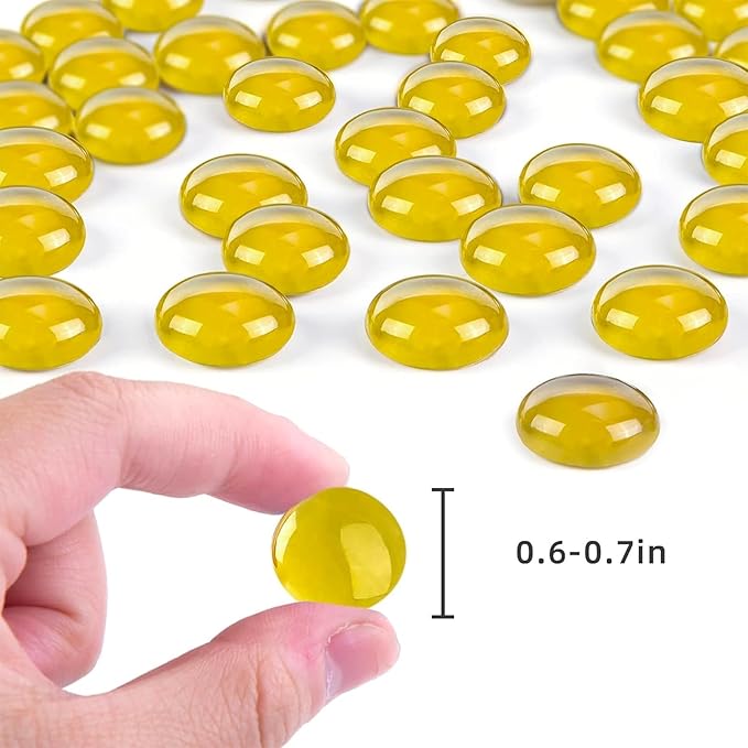 FUTUREPLUSX 1LB Yellow Glass Marbles, Flat Marbles Glass Beads Vase Fillers Decorative Rocks Gold Gemstones for Centerpieces Aquarium Table Scatter Home Decor