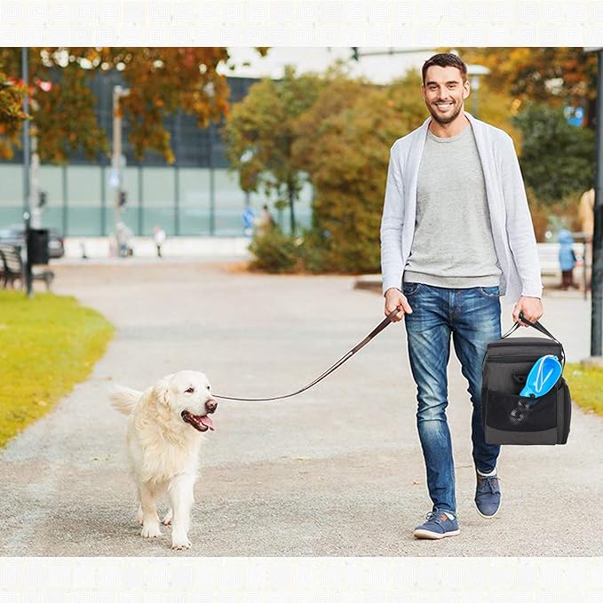 Teamoy Double Layer Dog Travel Bag, Dog Bag for Supplies with 2 Silicone Collapsible Bowls, 2 Food Carriers, 1 Water-Resistant Placemat, Pet Supplies Weekend Tote Organizer (Large, Black)