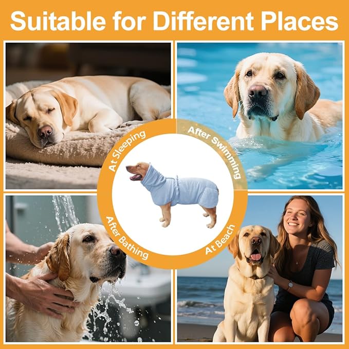 Medium to Large Size Dog Bathrobe, Quick Drying Super Absorbent Used for After Bathing, Warm Dog Towels, Adjustable Hoodies and Belts for Pet Dogs Bath Clothes Products (Blue Jacquard, 4XL)