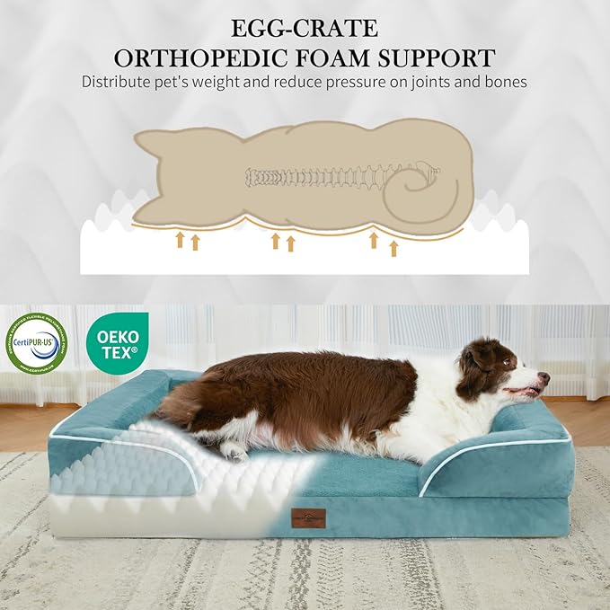Comfort Expression Small Dog Beds Waterproof Orthopedic Foam Dog Sofa Beds for Medium Dogs Comfy Pet Bed with Washable Removable Cover & Non-Slip Bottom(Small,Washed Blue)