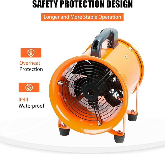 dreamdragon 8" High-Velocity Portable Utility Blower Fan, Industrial Exhaust Fan with 25ft Flexible Duct Hose, 3150 RPM Low-Noise Ventilator for Basements, Workshops, Warehouses, and Confined Spaces