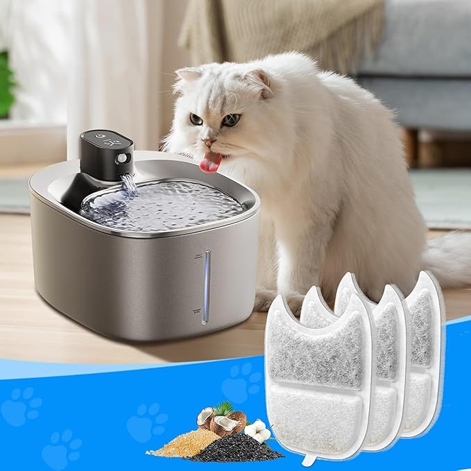 6 Set Cat Water Fountain Filters & Sponges for 135 fl oz/4L Wilreless Cats Drinking Water Fountain, Cat Fountain Pump Replacement, YPD-C004P YPD-C004S Pet Fountain Replacement Filter