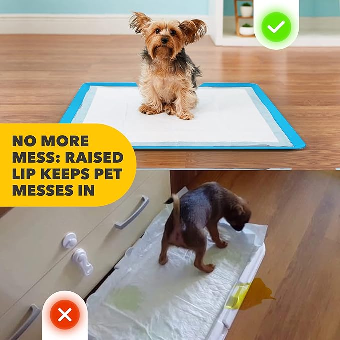 TidyFriend Dog Pee Pad Holder Tray Fits for 24” x 24” Wee Wee Pee Pads - Stable Grip, Raised Edges, Quick-Wipe Silicone Surface Dog Potty Tray Holder for Indoor Flooring Protection (Dark Blue)