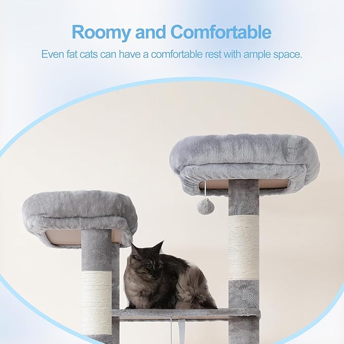Hey-brother Tall Cat Tree Tower, Heavy Duty Scratching Posts with Large Platforms, Cozy Condos, Big Hammock, Toy Balls, Multi-Level Furniture for Indoor Adult Cats, 80.7 Inches, Light Gray MPJ039W