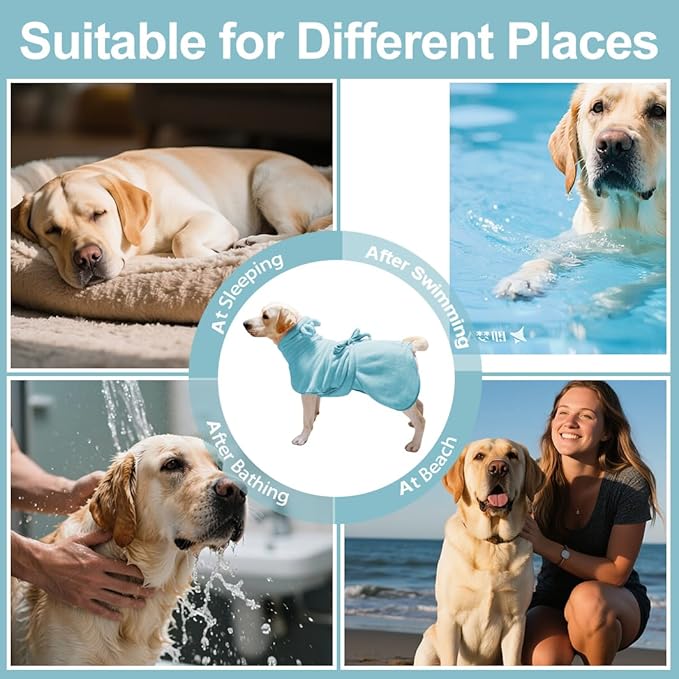 KOOGALSmall to Medium Size Dog Bathrobe, Quick Drying Super Absorbent Used for After Bathing, Warm Dog Towels, Adjustable Hoodies and Belts for Pet Dogs Bath Clothes Products(Blue, L)
