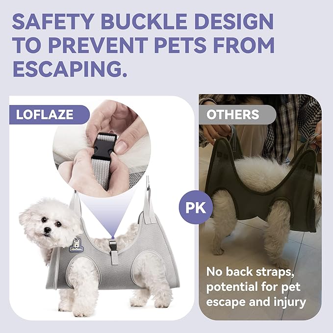 Dog Grooming Hammock Harness for Dogs & Cats with Pet Nail Clipper Trimmer - Cat Hanger Sling for Trimming Clipping Nails- Dog Hammock Restraint Bag for Small Medium Large pet （ Grey L ）