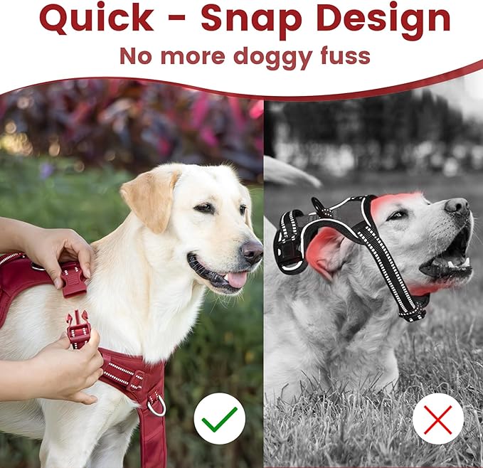 No Pull Dog Harness, Reflective Puppy Vest for Small Medium Large Sized Dog(Burgundy Red,L)