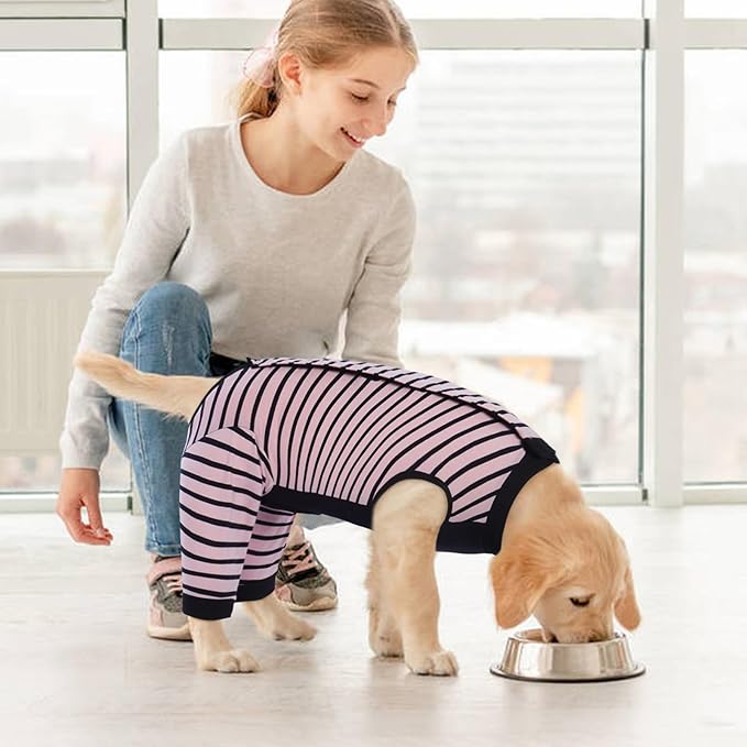 Kuoser Dog Recovery Suit for Back Legs,Soft Dog Surgery Suit with Sleeves to Stop Licking,Dogs Recovery Sleeve Elbow Protector Pet Surgical Onesie for Abdominal Wounds Dogs Cone Alternative,Pink M