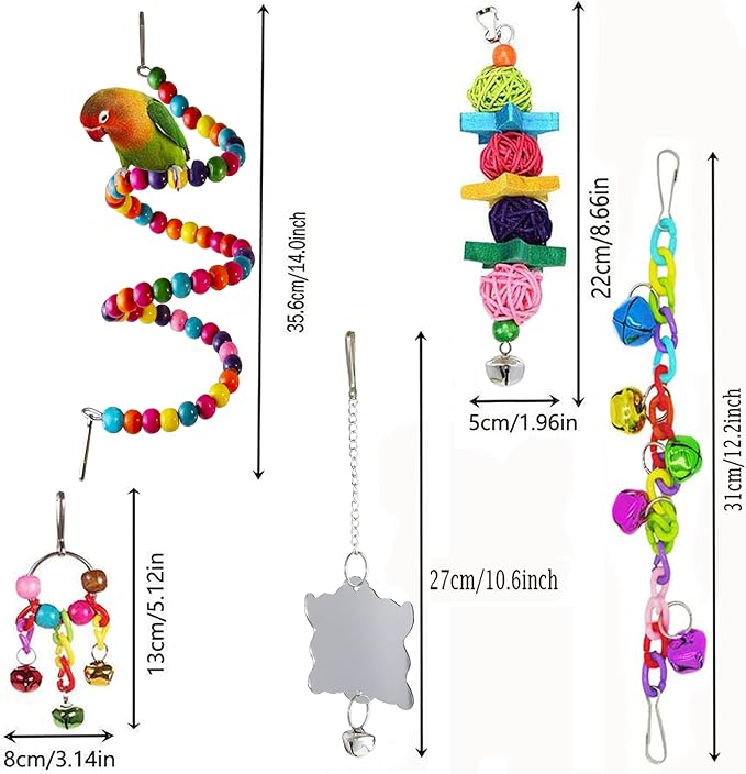 Bird Parakeet Cockatiel Toys, ESRISE Parrots Cage Hammock Swing Climbing Ladders Wooden Perch Chewing Toy for Budgerigar, Conures, Love Birds, Budgies