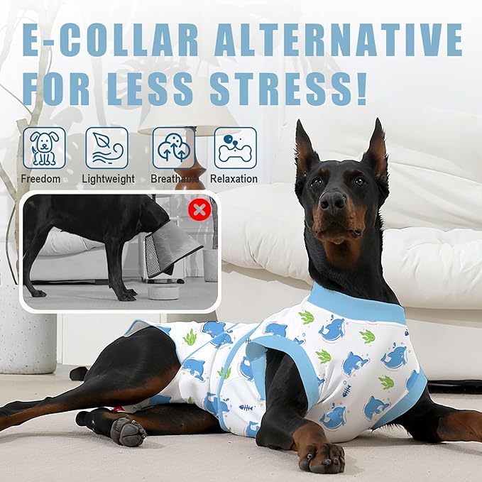 Recovery Suit for Dogs After Surgery, Professional Dog Surgical Suit for Female Spay, Male Neuter, E-Collar & Cone Alternative Dog Onesie for Abdominal Wounds Skin Disease, Blue, M