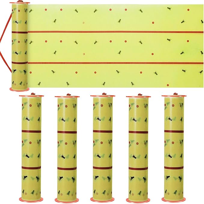 Qualirey Giant Sticky Fly Traps,30 Feet Fly Strips for Indoor Outdoor Hanging Flying Tapes Non Toxic Ribbon Fruit Gnat Killer for Mosquito Plants House Horse Stable (Fluorescent Green,5 Pcs)