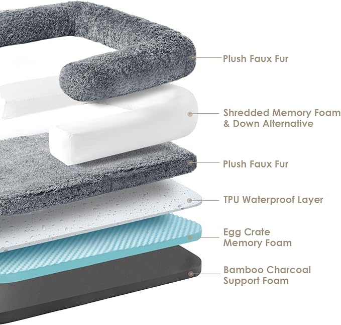 EHEYCIGA Foldable Dog Bed, Faux Fur Fluffy Dog Couch Bed, Orthopedic Calming Memory Foam Pet Bed for Small Dogs, Washable Soft Warm Pet Sofa Bed with Non-Slip Bottom, Grey, 40"x30"x6"