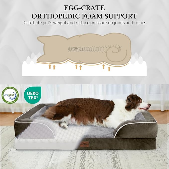 Comfort Expression Jumbo Breed Dog Bed, Large Dog Bed for Extra Large Dogs, Waterproof Orthopedic Dogs Beds, PV Washable Sofa Beds with Removable Cover & Non-Slip Bottom(Jumbo,Dark Green)