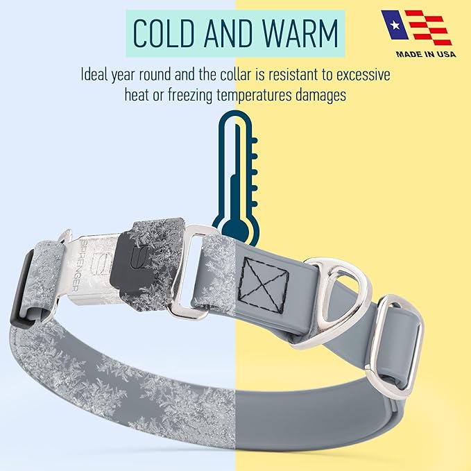 Dogline Biothane Waterproof Dog Collar with Herm Sprenger Stainless Steel Quick Release Buckle – Heavy Duty Tactical Durable Collar for Dogs – Comfortable and Safe Pet Collar, W 1" L 15-25", Gray