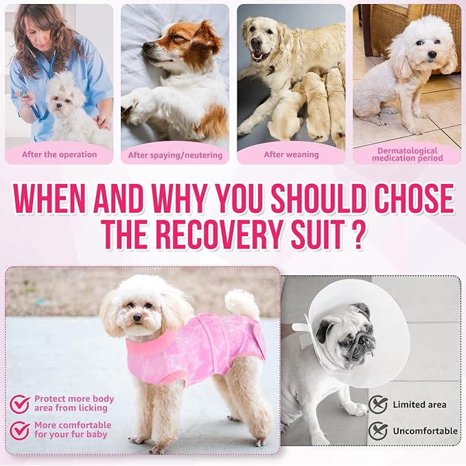 Lukovee Recovery Suit for Dogs, Zipper On Recovery Suit for Female Male Dog, Onesie Abdominal Wounds Cone E-Collar Alternative Prevent Licking Spay Recovery Suit (Small, Pink Tie-dye)