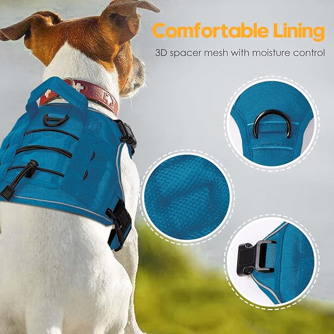 Heavy-Duty Tactical Dog Harness for Large Dogs, No Pull Adjustable Reflective Pet Vest with Molle System, K9 Military-Grade Control for Service Training, Outdoor & 10+ Breeds, Blue, Medium