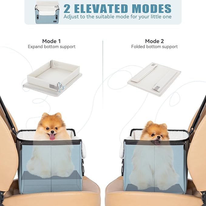 PETSFIT Dog Car Seats for Small Dogs, Patent Safe Buckles Dog Booster Car Seat, Pet Car Seat with Safety Belt, Suitable for Small Pets Up to 25lbs (Mint Green)