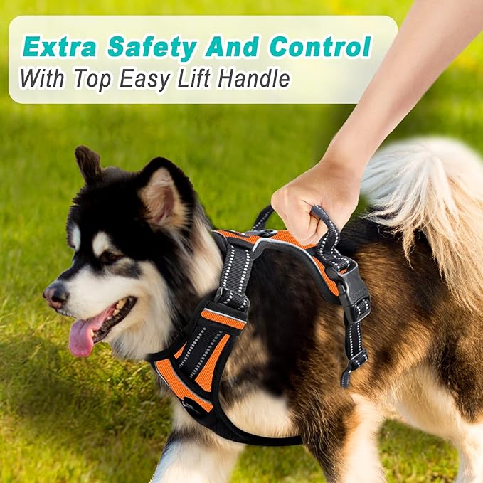 BARKBAY No Pull Dog Harness Large Step in Reflective Dog Harness with Front Clip and Easy Control Handle for Walking Training Running(Orange,M)