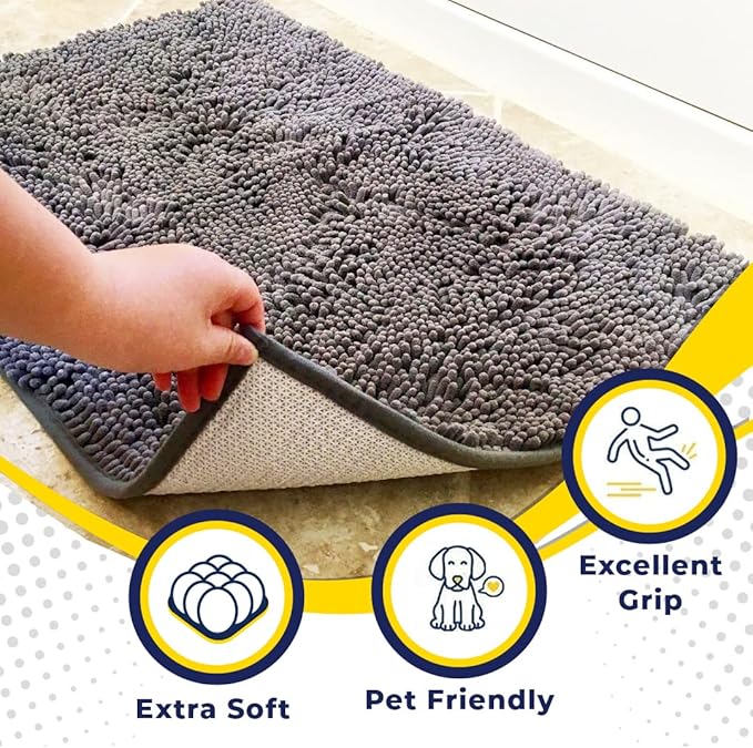 Muddy Mat® 2-in-1 Set: AS-SEEN-ON-TV Grey Microfiber Door Mat (30"X19") & Doggy Dryer Plush Shammy Towel - Non-Slip, Washable & Highly Absorbent Solutions for Soggy Paws & Clean Floors
