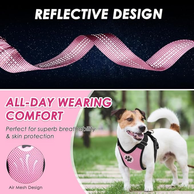 Lukovee Dog Seat Belt for Car, Adjustable Dog Car Harness for Large Medium Small Dogs, Soft Padded & Breathable Mesh Dog Seatbelt with Car Strap and Carabiner(Pink Double Clip,XXX-Small)