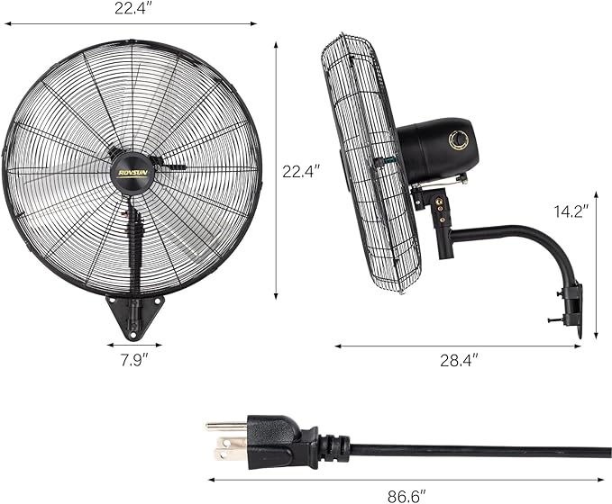 ROVSUN 20" Wall Mounted Fan, High Velocity Industrial Wall Fan, Max 4710 CFM and Wide Angle Oscillating, Commercial Ventilation Use, Suit for Garage, Shop, Greenhouse, Gym