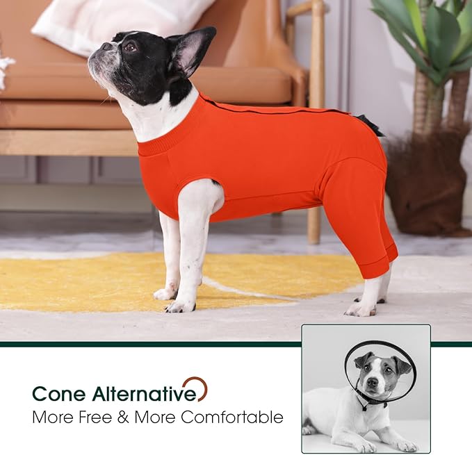 Kuoser Dog Recovery Suit for Rear Legs, Dog Surgical Suit with Pants Cover to Prevent Licking Wounds, Dog Onesie for Surgery Female Spay Male Neuter, Anti Licking Dog Recovery Leg Sleeve, Orange 3XL