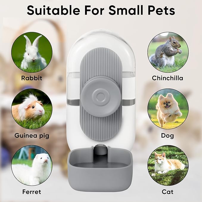28oz Hanging Automatic Water Dispenser，Rabbit Water Bottle,Bunny Guinea Pig Ferret Water Bowl for Cage,Suitable for Small Animal Puppies(Cage Grid Spacing Over 1.2'') (Gray)